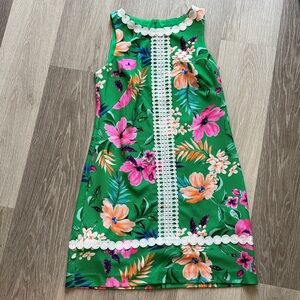 Eliza J Green Floral Shift Dress White Lace